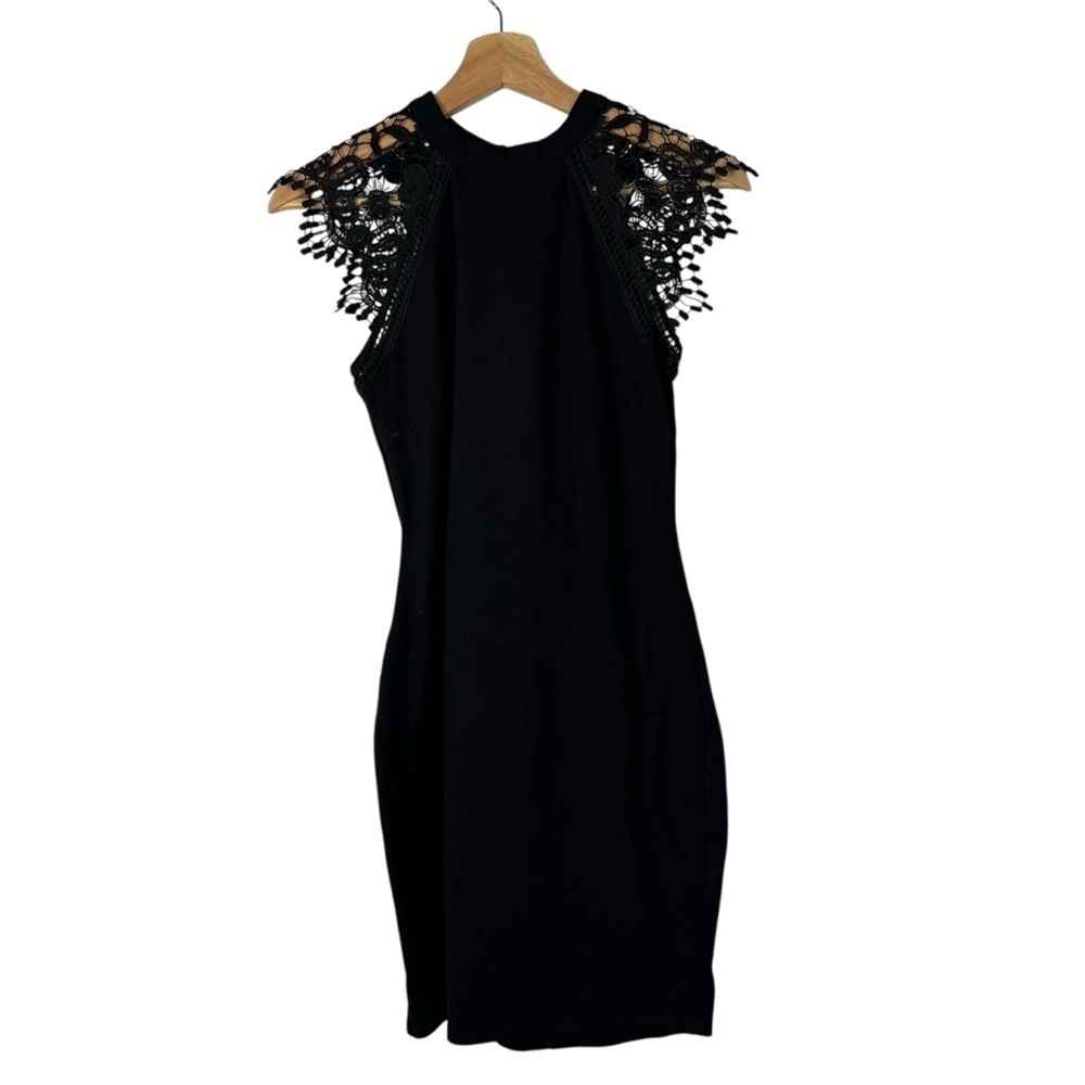 Iris Black Lace Shoulder‎ Short Sleeve Bodycon Mini Dress S